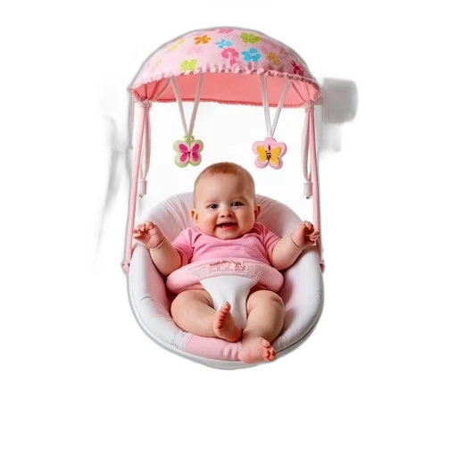 furniture, photorealistic, 3d render, baby, sitting, pink, white, swing transparent PNG cut-out