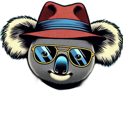 hat, mask, cartoon, concept art, anthropomorphic, koala, wears, sunglasses transparent PNG cut-out