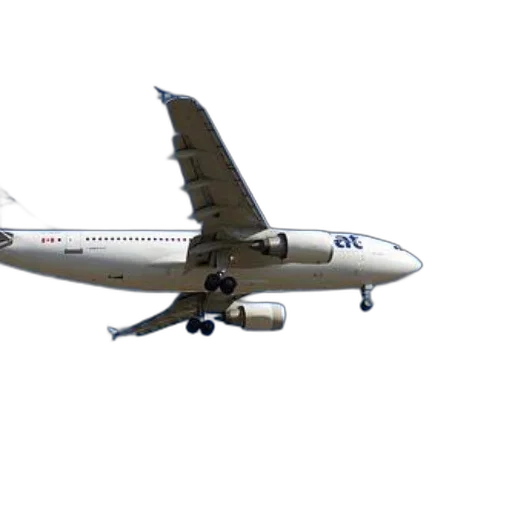 white, airplane, blue, accents, flying, against, clear, sky transparent PNG cut-out