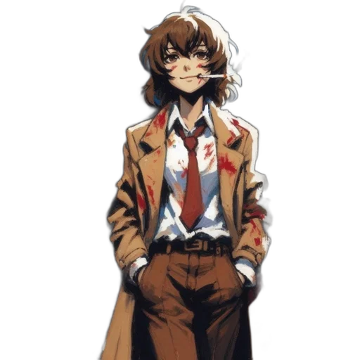jacket, staff, concept art, anime, cartoon, pixel art, monochrome, earth tones transparent PNG cut-out