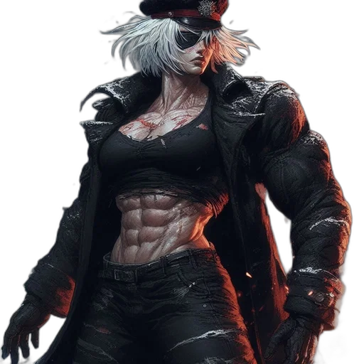 concept art, cyberpunk, comic book art, fantasy art, red, dark, strong, scarred transparent PNG cut-out