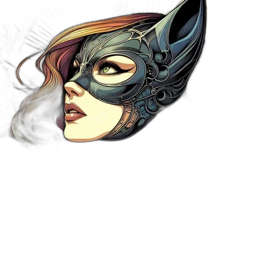 mask, face, comic book art, fantasy art, concept art, watercolor, dark, female transparent PNG cut-out