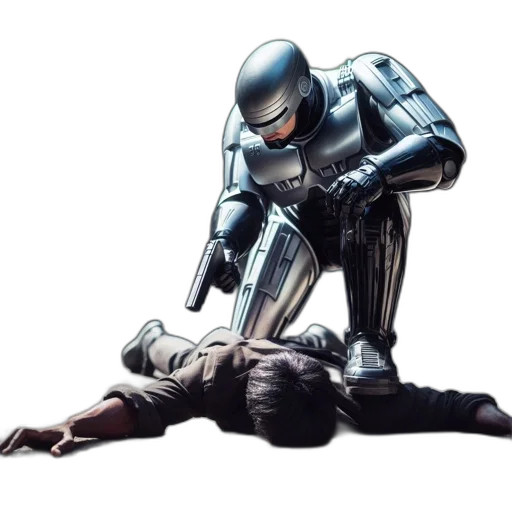 robot, weapon, concept art, comic book art, cyberpunk, pixel art, outdoor, setting transparent PNG cut-out