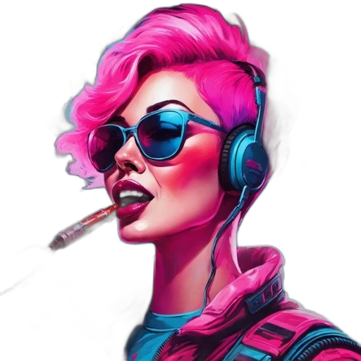 jacket, face, cyberpunk, concept art, vaporwave, fantasy art, neon lights, neon transparent PNG cut-out