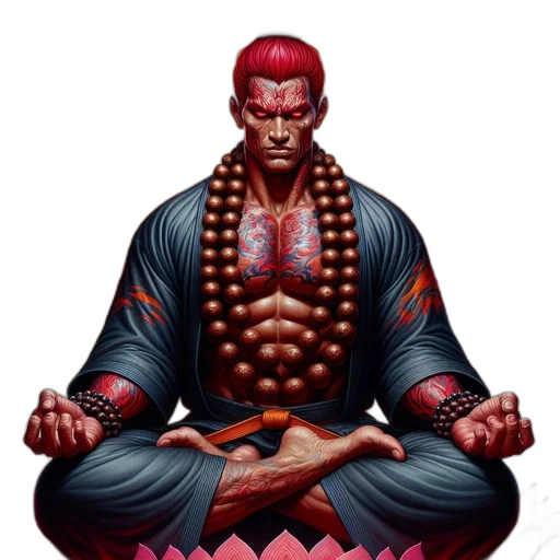 comic book art, concept art, cyberpunk, pixel art, red, muscular, tattooed, figure transparent PNG cut-out