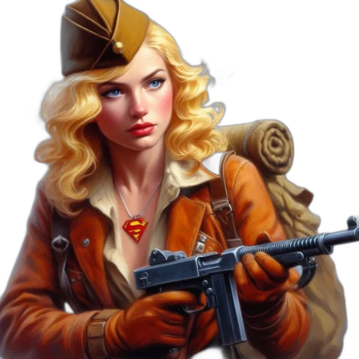 weapon, jacket, staff, comic book art, concept art, fantasy art, photorealistic, woman transparent PNG cut-out