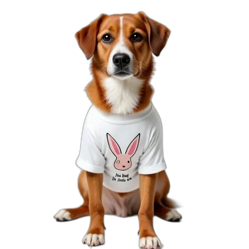 animal, brown, dog, white, patch, chest, wearing, t-shirt transparent PNG cut-out
