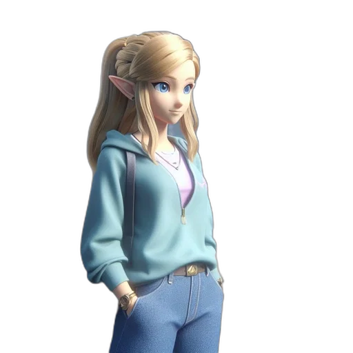 jacket, staff, hair, dress, 3d render, concept art, anime, vaporwave transparent PNG cut-out