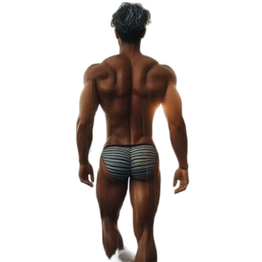 photorealistic, 3d render, concept art, oil painting, man, stands, beach, wet transparent PNG cut-out
