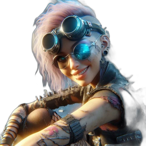 weapon, staff, face, robot, cyberpunk, concept art, 3d render, fantasy art transparent PNG cut-out