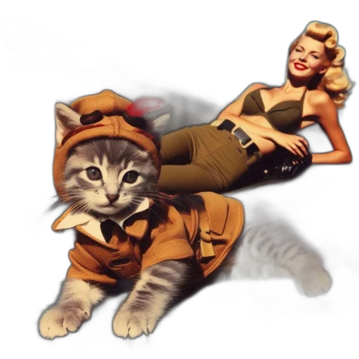 staff, animal, concept art, comic book art, photorealistic, fantasy art, kitten, dressed transparent PNG cut-out