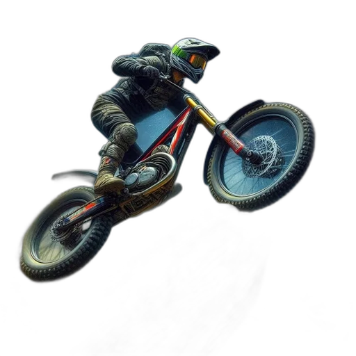 concept art, photorealistic, 3d render, pixel art, motorcyclist, flies, over, rocky transparent PNG cut-out