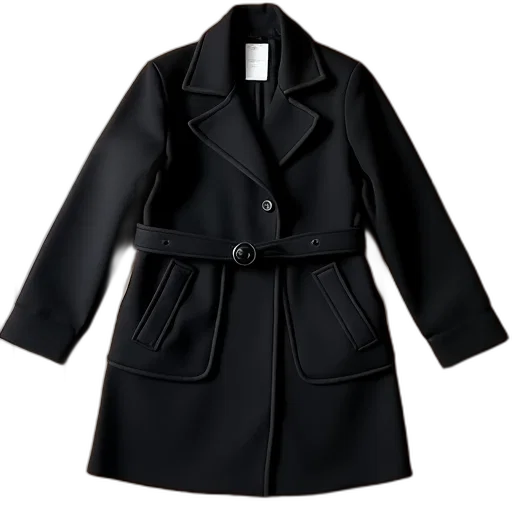 jacket, dark, monochrome, black, wool, coat, belt, two transparent PNG cut-out