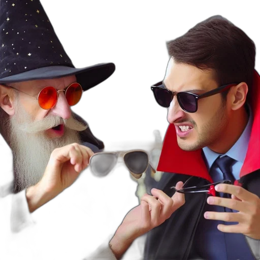 hat, concept art, 3d render, fire, two, men, pose, indoors transparent PNG cut-out