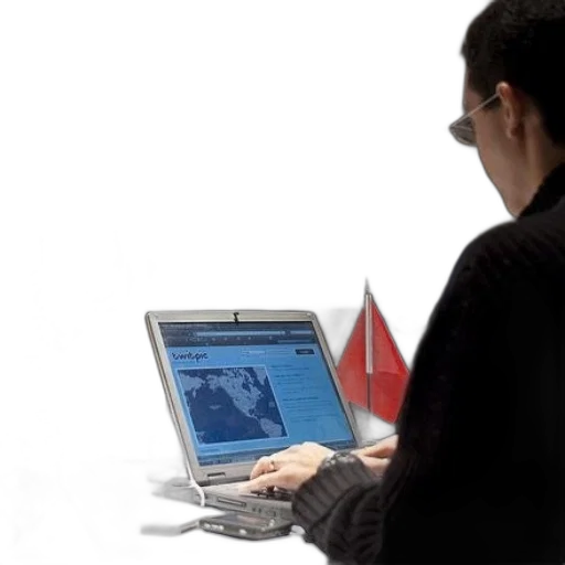 staff, 3d render, red, person, works, laptop, front, projector transparent PNG cut-out