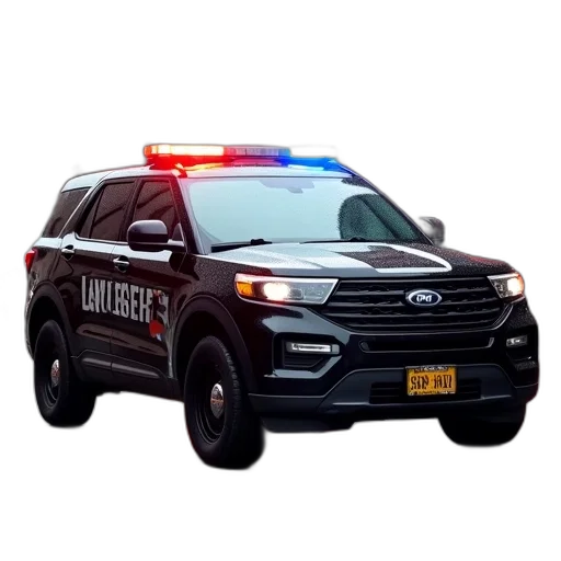 car, police, suv, flashing, lights, top, parked, wet transparent PNG cut-out