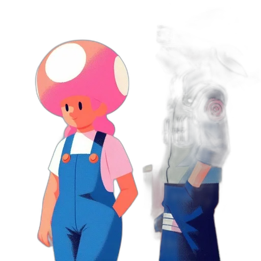 mask, dress, creature, staff, concept art, pixel art, vaporwave, anime transparent PNG cut-out