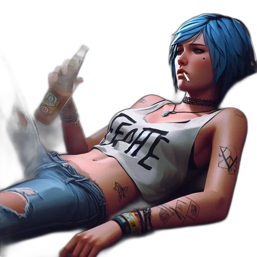 weapon, cyberpunk, concept art, comic book art, photorealistic, neon lights, blue, woman transparent PNG cut-out