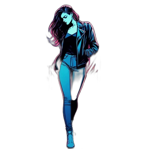 jacket, comic book art, concept art, cartoon, cyberpunk, neon lights, blue, neon transparent PNG cut-out