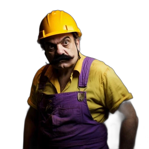 staff, hat, face, animal, man, yellow, hard, overalls transparent PNG cut-out