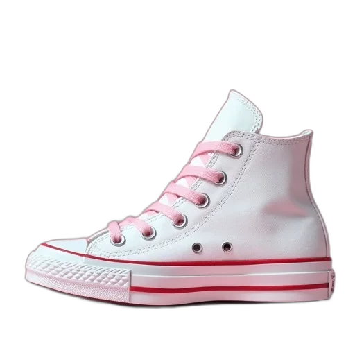 shoes, 3d render, photorealistic, vaporwave, pastel, converse, white, pink transparent PNG cut-out