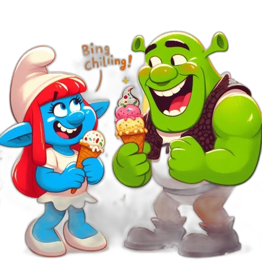 food, concept art, 3d render, fantasy art, comic book art, two, animated, characters transparent PNG cut-out