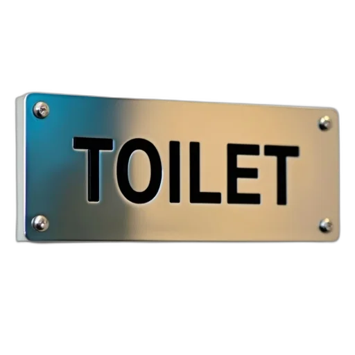furniture, 3d render, close-up, metallic, toilet, sign, word, bold transparent PNG cut-out