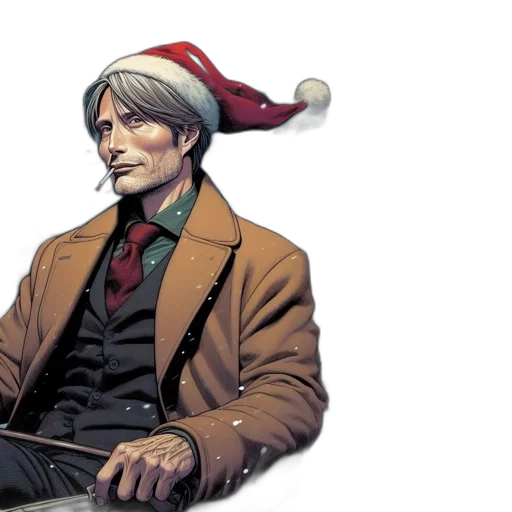 hat, concept art, comic book art, man, wearing, santa, drives, sleigh transparent PNG cut-out