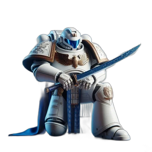 robot, sword, weapon, staff, concept art, 3d render, fantasy art, blue transparent PNG cut-out