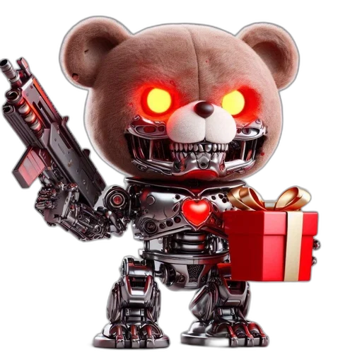 robot, concept art, 3d render, cyberpunk, image, features, robotic, teddy transparent PNG cut-out