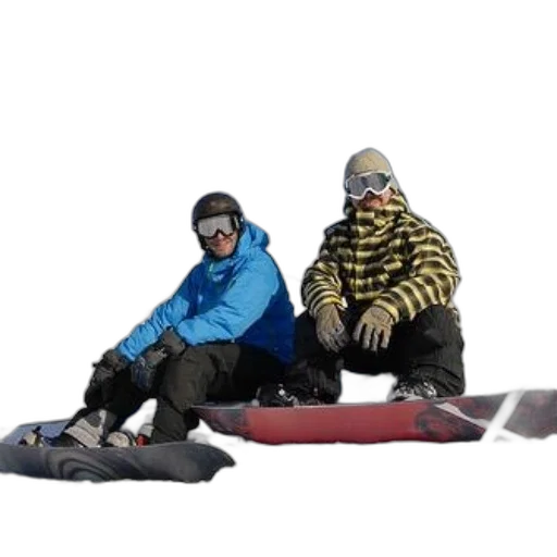 jacket, 3d render, concept art, snow, two, snowboarders, sit, one transparent PNG cut-out