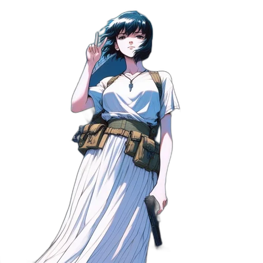 dress, staff, weapon, concept art, anime, vaporwave, pixel art, blue transparent PNG cut-out