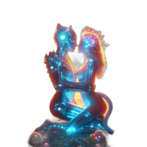 robot, jewelry, staff, dragon, 3d render, vaporwave, concept art, fantasy art transparent PNG cut-out