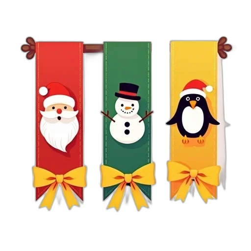 festive, illustration, featuring, three, colorful, ribbons, character, each transparent PNG cut-out