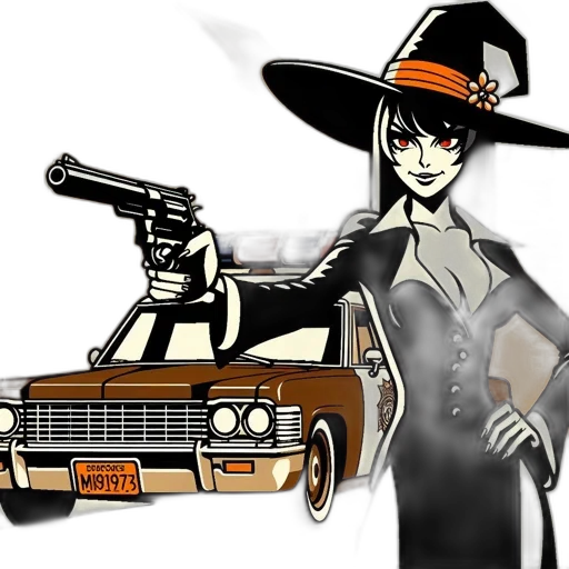 car, weapon, staff, hat, cartoon, concept art, comic book art, anime transparent PNG cut-out