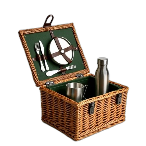 furniture, wicker, picnic, basket, lid, featuring, handle, top transparent PNG cut-out