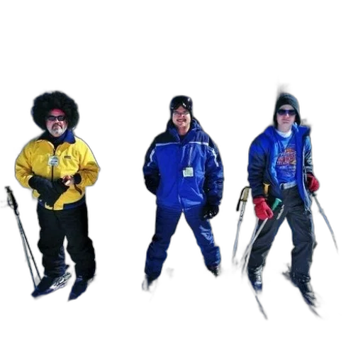 staff, jacket, concept art, 3d render, pixel art, three, skiers, pose transparent PNG cut-out