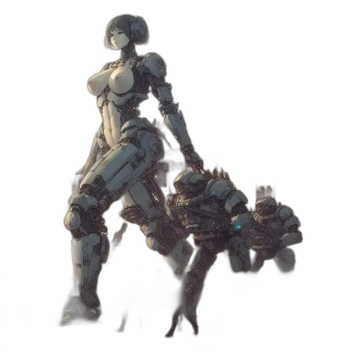 robot, weapon, creature, staff, concept art, fantasy art, cyberpunk, pixel art transparent PNG cut-out