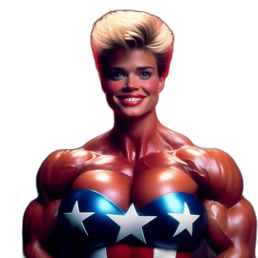 photorealistic, comic book art, concept art, cartoon, woman, american, flag-themed, costume transparent PNG cut-out
