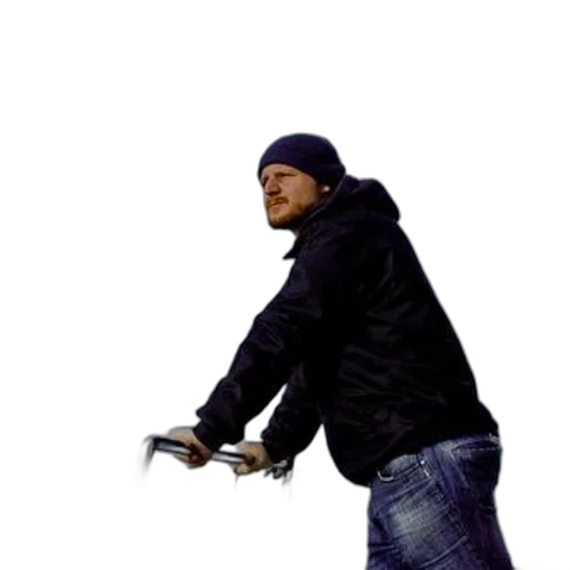 jacket, weapon, concept art, photorealistic, man, black, beanie, stands transparent PNG cut-out
