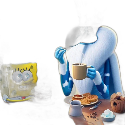 food, 3d render, concept art, photorealistic, blue, spongebob, king, julian transparent PNG cut-out