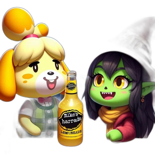 concept art, pixel art, 3d render, fantasy art, two, animated, characters, canine transparent PNG cut-out