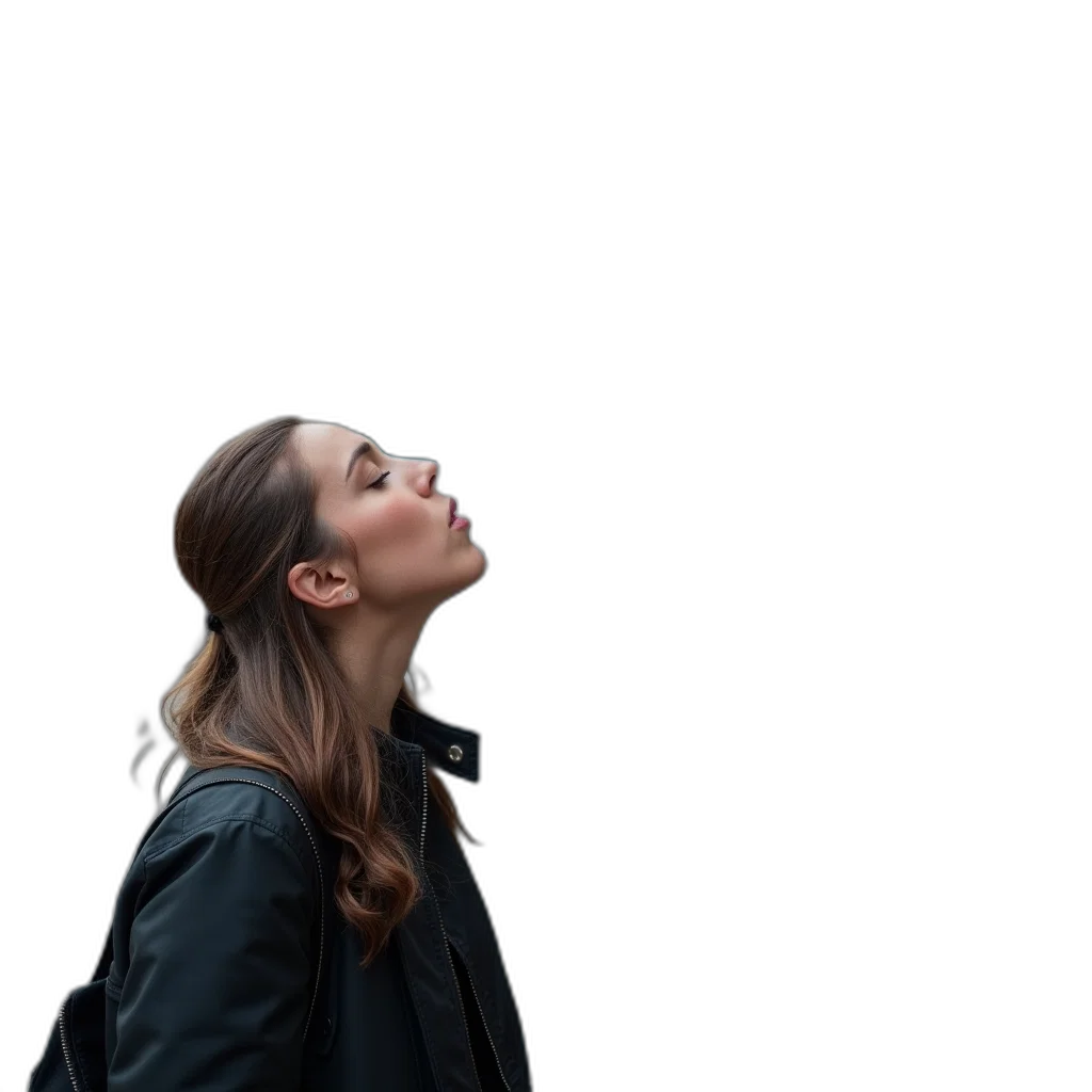 face, jacket, outer space, fog, forest, neon lights, dark, person transparent PNG cut-out