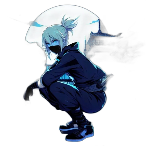 jacket, mask, hat, staff, concept art, anime, cyberpunk, vaporwave transparent PNG cut-out