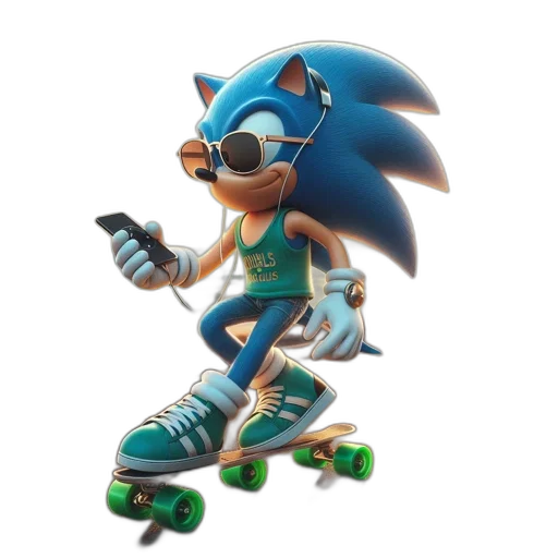 concept art, 3d render, vaporwave, cartoon, blue, sonic, hedgehog, vibrant transparent PNG cut-out