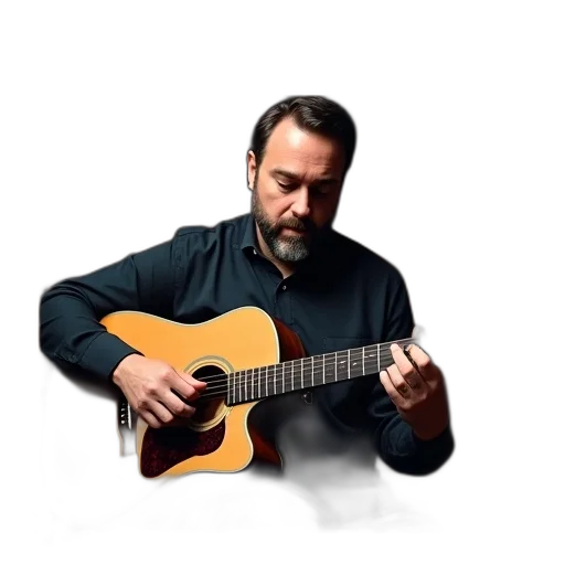 photorealistic, second, image, close-up, man, playing, acoustic, guitar transparent PNG cut-out