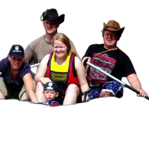 hat, staff, group, people, raft, including, child, navigate transparent PNG cut-out