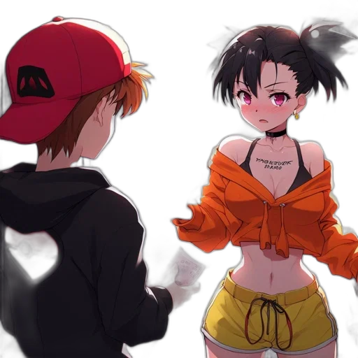 jacket, hat, anime, concept art, cartoon, cyberpunk, fire, neon lights transparent PNG cut-out