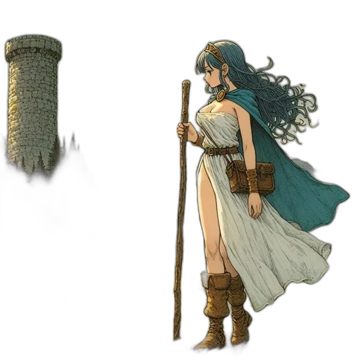 sword, dress, weapon, staff, concept art, fantasy art, pixel art, 3d render transparent PNG cut-out