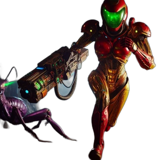robot, weapon, creature, concept art, pixel art, outer space, armored, figure transparent PNG cut-out